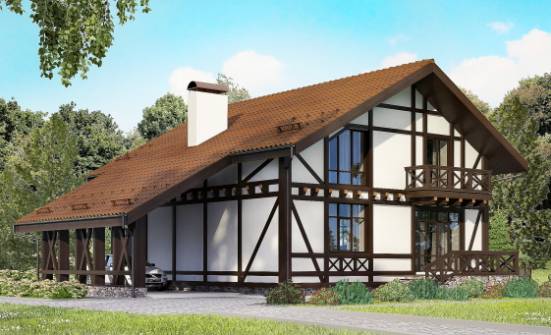 155-002-П Проект двухэтажного дома мансардой и гаражом, простой дом из твинблока Буйнакск | Проекты домов от House Expert