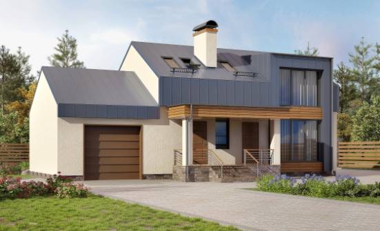 150-015-П Проект двухэтажного дома с мансардой, гараж, небольшой коттедж из арболита Хасавюрт | Проекты домов от House Expert