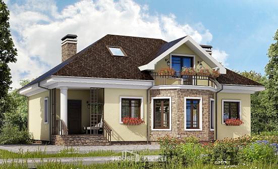 150-008-Л Проект двухэтажного дома с мансардным этажом, красивый загородный дом из бризолита Дербент | Проекты домов от House Expert