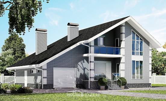 190-006-Л Проект двухэтажного дома с мансардным этажом и гаражом, красивый коттедж из керамзитобетонных блоков Кизляр | Проекты домов от House Expert
