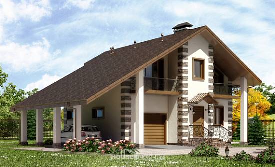 150-003-Л Проект двухэтажного дома мансардой и гаражом, классический домик из бревен Махачкала | Проекты домов от House Expert