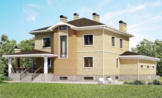 350-002-Л Проект трехэтажного дома и гаражом, красивый коттедж из кирпича Кизляр | Проекты домов от House Expert