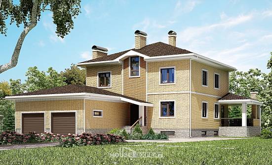 350-002-Л Проект трехэтажного дома и гаражом, красивый коттедж из кирпича Кизляр | Проекты домов от House Expert