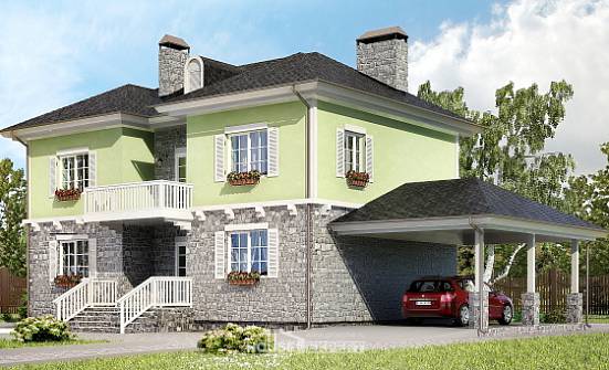155-006-П Проект двухэтажного дома и гаражом, доступный дом из теплоблока Каспийск | Проекты домов от House Expert