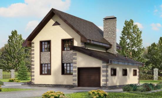 160-004-П Проект двухэтажного дома и гаражом, бюджетный загородный дом из газобетона Кизилюрт | Проекты домов от House Expert