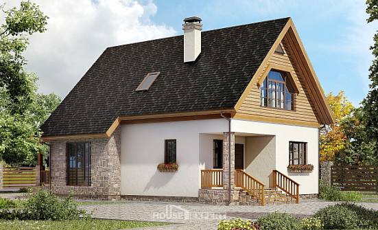 140-001-Л Проект двухэтажного дома с мансардой, современный домик из теплоблока Хасавюрт | Проекты домов от House Expert