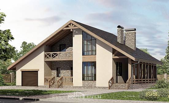265-001-Л Проект двухэтажного дома мансардой и гаражом, огромный домик из поризованных блоков Хасавюрт | Проекты домов от House Expert