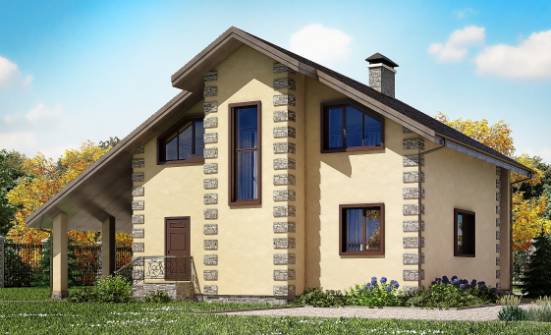 150-003-П Проект двухэтажного дома мансардой и гаражом, бюджетный коттедж из бризолита Кизляр | Проекты домов от House Expert