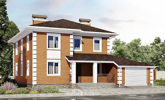 220-004-Л Проект двухэтажного дома и гаражом, уютный загородный дом из кирпича Кизляр | Проекты домов от House Expert