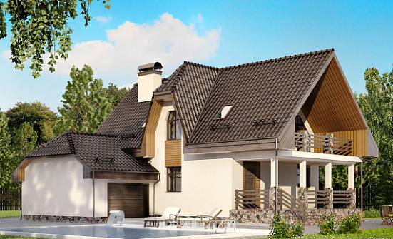 150-001-Л Проект двухэтажного дома мансардой, гараж, современный коттедж из поризованных блоков Буйнакск | Проекты домов от House Expert