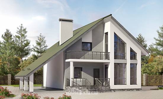 170-009-Л Проект двухэтажного дома мансардой и гаражом, небольшой домик из блока Каспийск | Проекты домов от House Expert