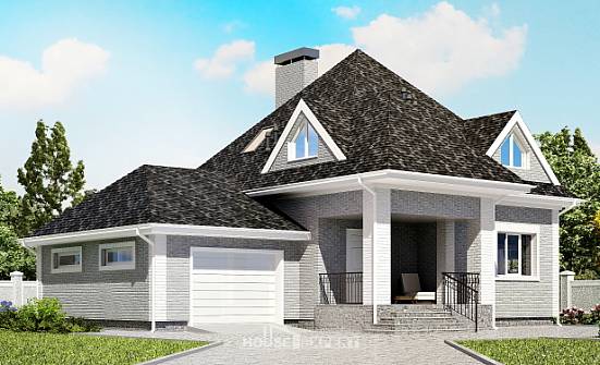 135-001-Л Проект двухэтажного дома с мансардой и гаражом, бюджетный домик из кирпича Избербаш | Проекты домов от House Expert