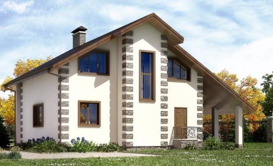 150-003-Л Проект двухэтажного дома мансардой и гаражом, классический домик из бревен Махачкала | Проекты домов от House Expert