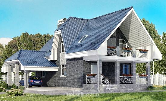 125-002-Л Проект двухэтажного дома мансардный этаж и гаражом, современный коттедж из блока Каспийск | Проекты домов от House Expert