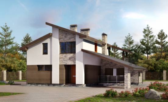 200-010-П Проект двухэтажного дома с мансардным этажом, гараж, средний домик из теплоблока Махачкала | Проекты домов от House Expert