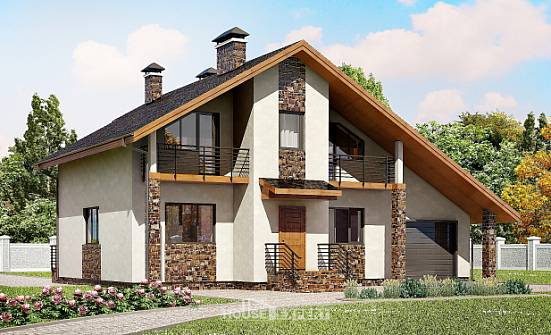 180-008-П Проект двухэтажного дома мансардой, гараж, просторный загородный дом из твинблока Кизилюрт | Проекты домов от House Expert