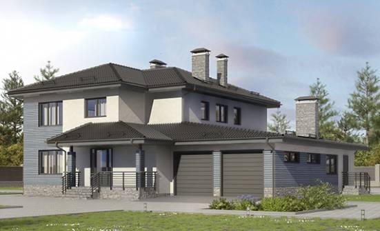 340-005-П Проект двухэтажного дома и гаражом, современный загородный дом из блока Избербаш | Проекты домов от House Expert