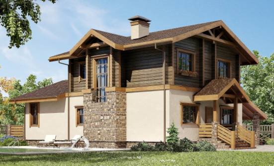 170-004-П Проект двухэтажного дома с мансардным этажом и гаражом, бюджетный домик из теплоблока из дерева Буйнакск | Проекты домов от House Expert