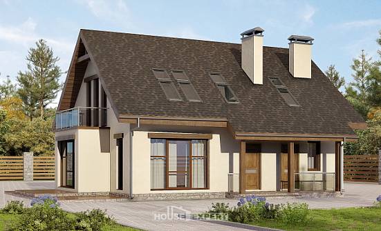 155-012-Л Проект двухэтажного дома с мансардой, доступный загородный дом из теплоблока Буйнакск | Проекты домов от House Expert