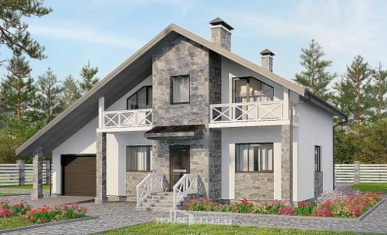 180-017-Л Проект двухэтажного дома мансардой, гараж, красивый домик из газобетона Кизляр | Проекты домов от House Expert