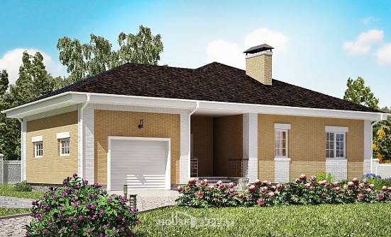 130-002-Л Проект одноэтажного дома, гараж, скромный загородный дом из поризованных блоков Кизилюрт | Проекты домов от House Expert