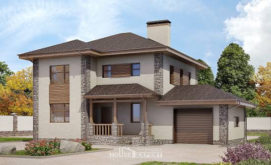185-004-П Проект двухэтажного дома и гаражом, простой дом из твинблока Махачкала | Проекты домов от House Expert