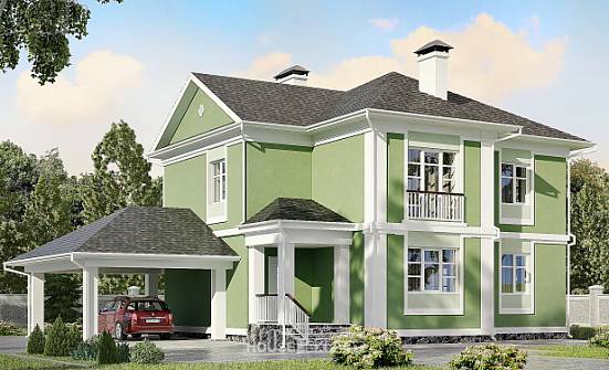 170-001-Л Проект двухэтажного дома и гаражом, уютный дом из газобетона Каспийск | Проекты домов от House Expert