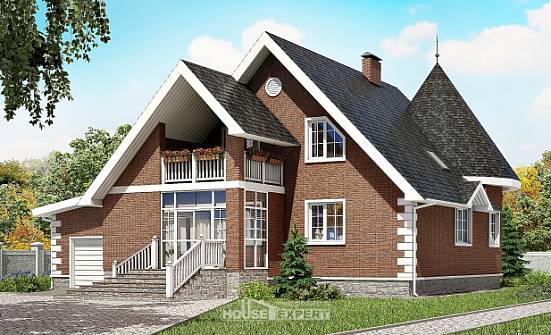 220-002-Л Проект двухэтажного дома мансардой и гаражом, уютный коттедж из твинблока Кизилюрт | Проекты домов от House Expert