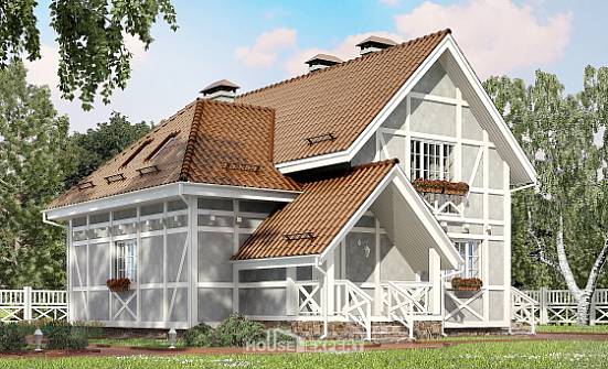 160-003-Л Проект двухэтажного дома мансардой, небольшой дом из бризолита Махачкала | Проекты домов от House Expert