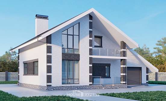 190-008-П Проект двухэтажного дома с мансардой, гараж, классический загородный дом из твинблока Каспийск | Проекты домов от House Expert