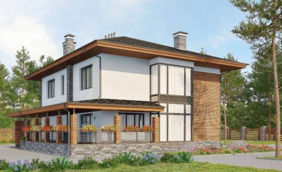 305-001-П Проект двухэтажного дома и гаражом, современный коттедж из теплоблока Хасавюрт | Проекты домов от House Expert