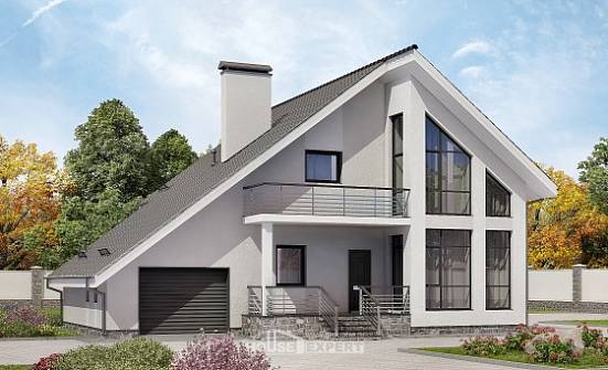 200-007-Л Проект двухэтажного дома с мансардой и гаражом, простой домик из теплоблока Каспийск | Проекты домов от House Expert