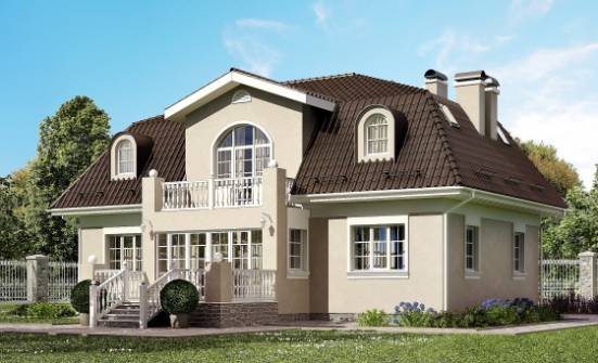 210-001-Л Проект двухэтажного дома с мансардой, средний коттедж из арболита Каспийск | Проекты домов от House Expert