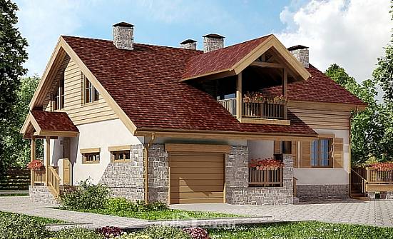 165-002-П Проект двухэтажного дома мансардой и гаражом, небольшой дом из газобетона Дербент | Проекты домов от House Expert