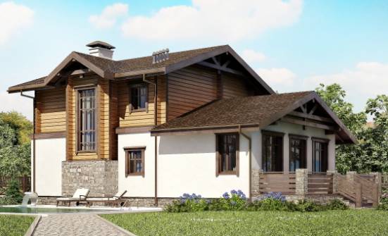 170-004-Л Проект двухэтажного дома с мансардным этажом и гаражом, компактный загородный дом из бризолита из дерева Кизилюрт | Проекты домов от House Expert