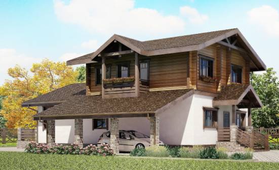 170-004-Л Проект двухэтажного дома с мансардным этажом и гаражом, компактный загородный дом из бризолита из дерева Кизилюрт | Проекты домов от House Expert