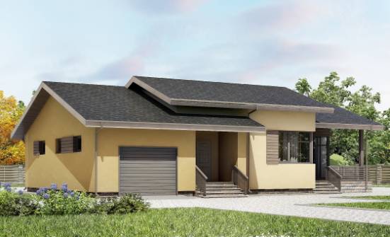 135-002-Л Проект одноэтажного дома и гаражом, компактный загородный дом из бризолита Махачкала | Проекты одноэтажных домов от House Expert