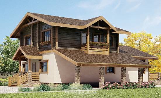 170-004-П Проект двухэтажного дома с мансардным этажом и гаражом, бюджетный домик из теплоблока из дерева Буйнакск | Проекты домов от House Expert