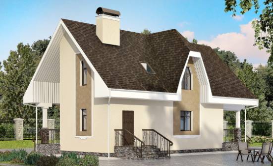 125-001-Л Проект двухэтажного дома с мансардой, уютный домик из теплоблока Избербаш | Проекты домов от House Expert