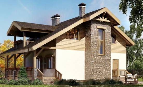 150-004-П Проект двухэтажного дома с мансардным этажом, уютный загородный дом из газобетона Кизилюрт | Проекты домов от House Expert