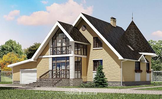 250-001-Л Проект двухэтажного дома мансардный этаж, гараж, уютный домик из газосиликатных блоков Избербаш | Проекты домов от House Expert
