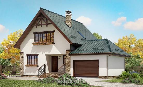 160-005-П Проект двухэтажного дома с мансардой, гараж, красивый коттедж из арболита Дербент | Проекты домов от House Expert