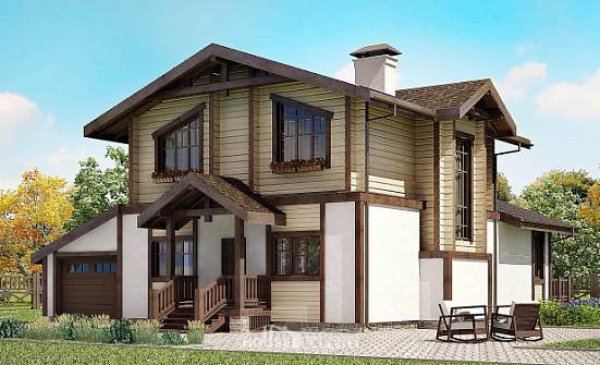 190-004-П Проект двухэтажного дома мансардный этаж, гараж, уютный загородный дом из теплоблока из дерева Буйнакск | Проекты домов от House Expert