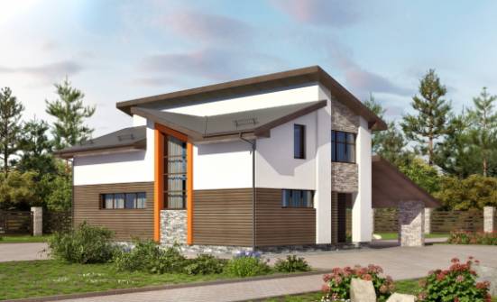200-010-П Проект двухэтажного дома с мансардным этажом, гараж, средний домик из теплоблока Махачкала | Проекты домов от House Expert