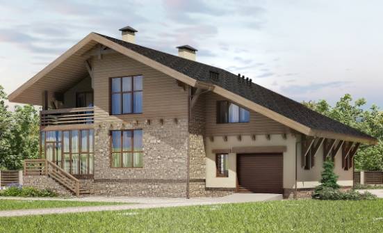 420-001-Л Проект трехэтажного дома с мансардой и гаражом, классический коттедж из кирпича Кизляр | Проекты домов от House Expert
