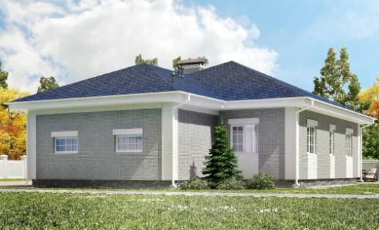 130-002-П Проект одноэтажного дома и гаражом, скромный коттедж из блока Кизляр | Проекты одноэтажных домов от House Expert