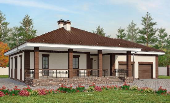 160-015-П Проект одноэтажного дома и гаражом, небольшой дом из бризолита Кизляр | Проекты домов от House Expert