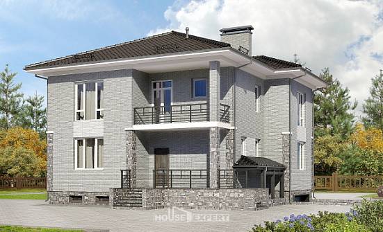 275-004-П Проект трехэтажного дома и гаражом, красивый коттедж из кирпича Каспийск | Проекты домов от House Expert