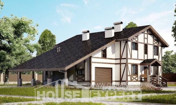 250-002-Л Проект двухэтажного дома с мансардой, гараж, современный коттедж из кирпича Буйнакск, House Expert
