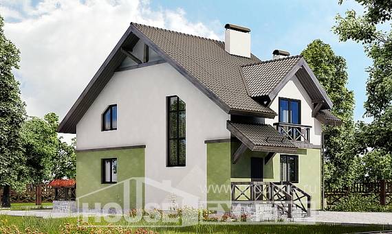120-003-П Проект двухэтажного дома с мансардой, бюджетный дом из газобетона Каспийск, House Expert
